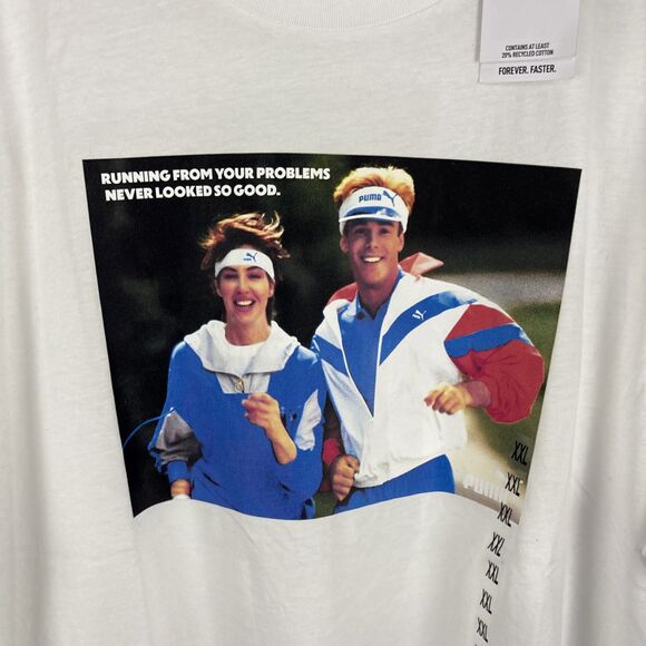 Puma Running Motivation Funny T-shirt White Retro Mens Size 2XL NWT - Picture 2 of 6